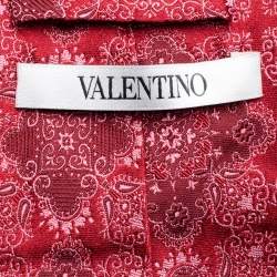 Pre Owned Valentino Red Floral Jacquard Silk Tie