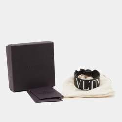 Valentino VLTN Black Leather SIlver Tone Bracelet