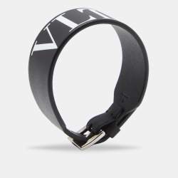 Valentino VLTN Black Leather SIlver Tone Bracelet