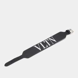 Valentino VLTN Black Leather SIlver Tone Bracelet