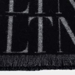 Valentino Black/Grey VLTN Printed Wool and Cashmere Scarf