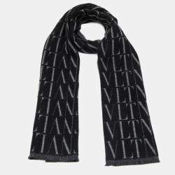 Valentino Black/Grey VLTN Printed Wool and Cashmere Scarf