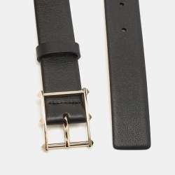 Valentino Black Leather Rockstud Buckle Belt 90CM