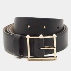 Valentino Black Leather Rockstud Buckle Belt 90CM