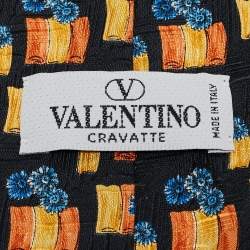 Pre Owned Valentino Black Floral Print Silk Traditional Tie
