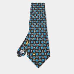 Pre Owned Valentino Black Floral Print Textured Silk Traditional Tie