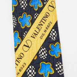 Pre Owned Valentino Black Floral Print Textured Silk Traditional Tie