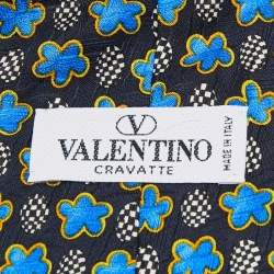Pre Owned Valentino Black Floral Print Textured Silk Traditional Tie