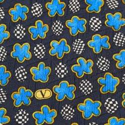 Pre Owned Valentino Black Floral Print Textured Silk Traditional Tie
