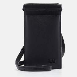 Valentino Black Leather Mini VLogo Phone Case
