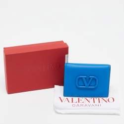 Valentino Blue Leather VLogo Signature Card Holder