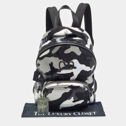 Valentino Black/Metallic Camouflage Fabric and Leather VLogo Backpack