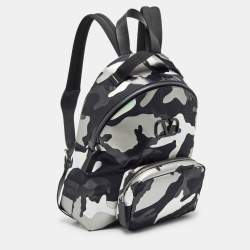 Valentino Black/Metallic Camouflage Fabric and Leather VLogo Backpack