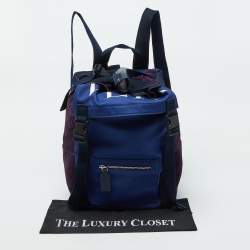 Pre Owned Valentino Navy Blue/Purple Nylon and Suede VLTN Backpack