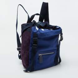 Pre Owned Valentino Navy Blue/Purple Nylon and Suede VLTN Backpack
