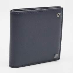 Valentino Navy Blue Leather Rockstud Bifold Wallet