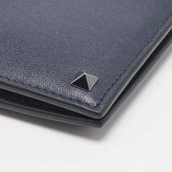 Valentino Navy Blue Leather Rockstud Bifold Wallet