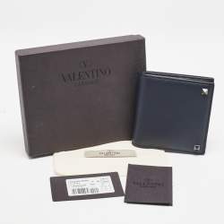 Valentino Navy Blue Leather Rockstud Bifold Wallet