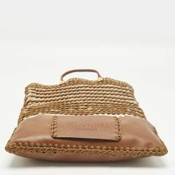 Pre Owned Valentino Identity Woven Brown/Tan Leather and Rope Tote