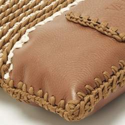 Pre Owned Valentino Identity Woven Brown/Tan Leather and Rope Tote