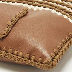 Pre Owned Valentino Identity Woven Brown/Tan Leather and Rope Tote