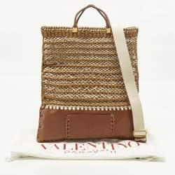 Pre Owned Valentino Identity Woven Brown/Tan Leather and Rope Tote