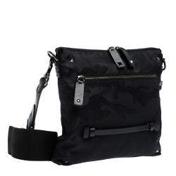 Pre Owned Valentino Black Nylon Camouflage Messenger Bag