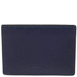 Pre Owned Valentino Navy Leather Rockstud Card Holder