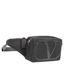 مملوكة مسبقًا حقيبة خصر فالنتينو جلد ونايلون أسود بشعار V