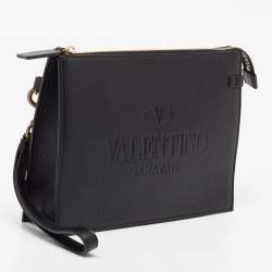 Pre Owned Valentino Garavani Black Leather Pouch