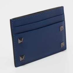 Pre Owned Valentino Blue Leather Rockstud Card Holder