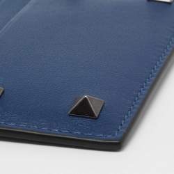 Pre Owned Valentino Blue Leather Rockstud Card Holder