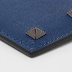 Pre Owned Valentino Blue Leather Rockstud Card Holder