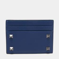 Pre Owned Valentino Blue Leather Rockstud Card Holder