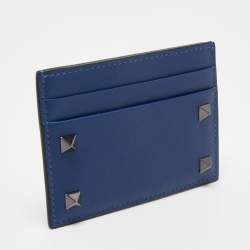 Pre Owned Valentino Blue Leather Rockstud Card Holder