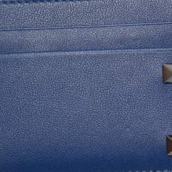 Pre Owned Valentino Blue Leather Rockstud Card Holder