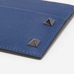 Pre Owned Valentino Blue Leather Rockstud Card Holder