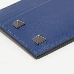 Pre Owned Valentino Blue Leather Rockstud Card Holder