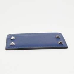 Pre Owned Valentino Blue Leather Rockstud Card Holder