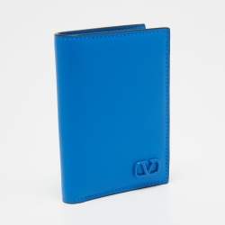 Pre Owned Valentino Blue Leather Vlogo Card Case