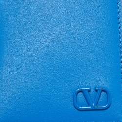 Pre Owned Valentino Blue Leather Vlogo Card Case