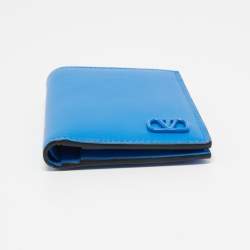 Pre Owned Valentino Blue Leather Vlogo Card Case