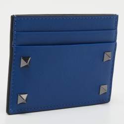 Pre Owned Valentino Blue Leather Rockstud Card Holder