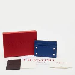 Pre Owned Valentino Blue Leather Rockstud Card Holder