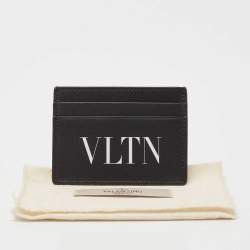 Pre Owned Valentino Black Leather VLTN Logo Card Holder