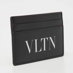 Pre Owned Valentino Black Leather VLTN Logo Card Holder