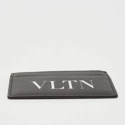 Pre Owned Valentino Black Leather VLTN Logo Card Holder