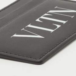 Pre Owned Valentino Black Leather VLTN Logo Card Holder