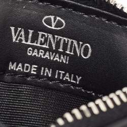 Valentino Black/White Leather VLTN Times Zip Card Holder 