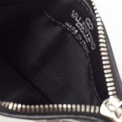 Valentino Black/White Leather VLTN Times Zip Card Holder 
